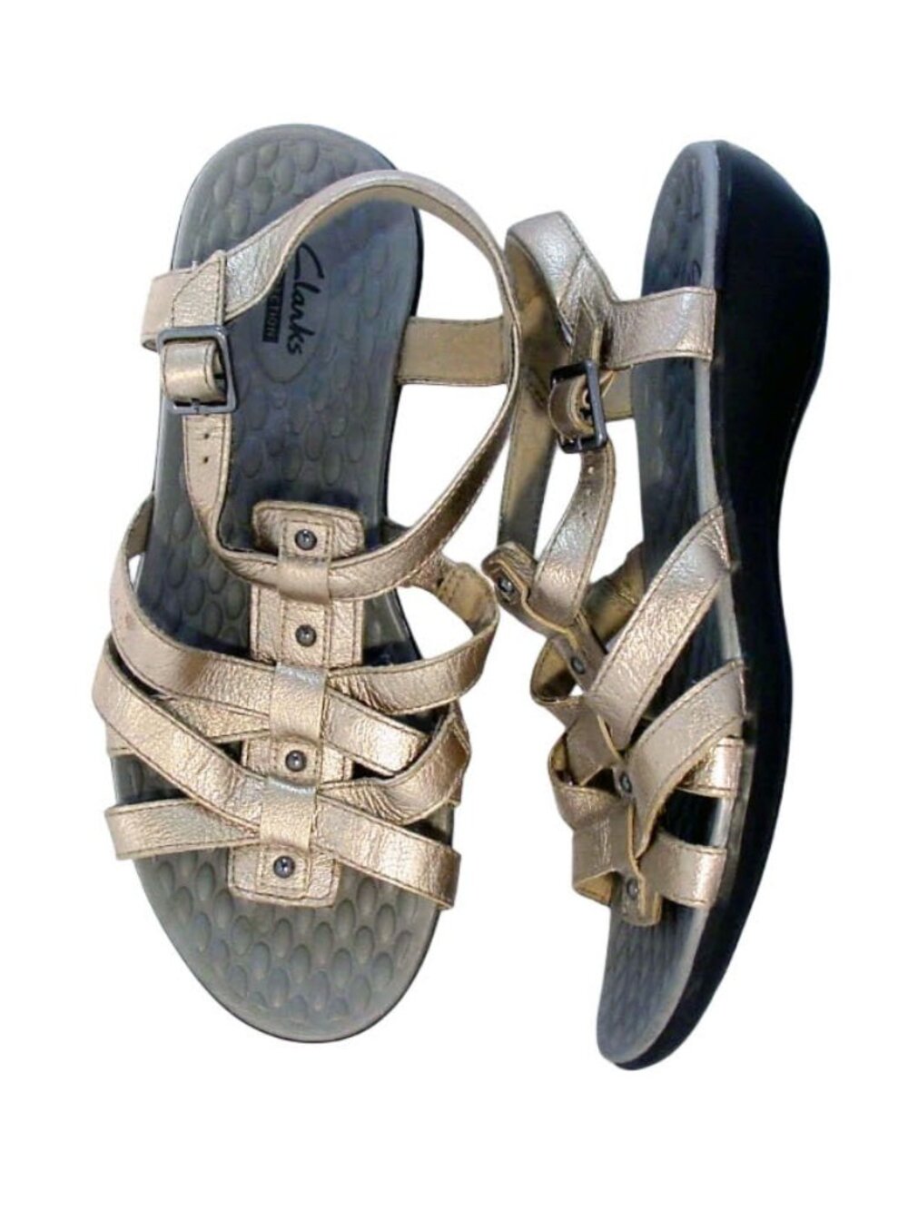 CLARKS Shelba Jacoby Metallic Gold Leather Fisherman Sandals 41/9.5 WIDE